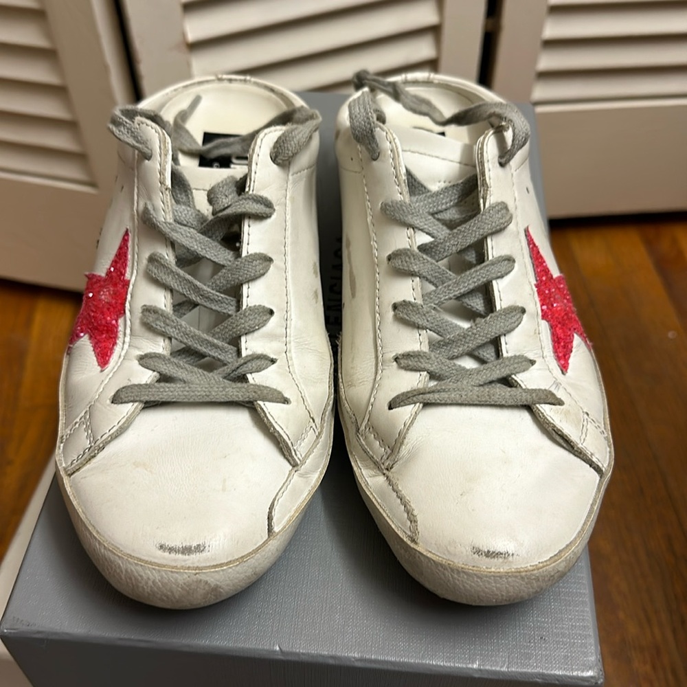 Golden Goose sabot leather white pink glitter slip on sneaker 39